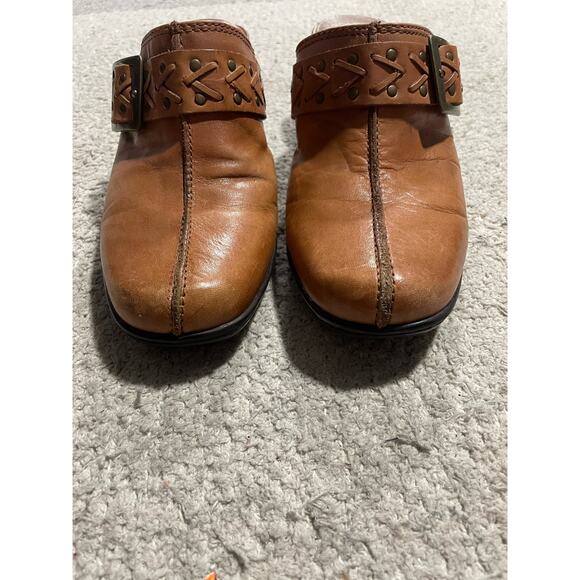 Clarks Bendables Leather Clogs Slip On Mules Women's Size 9.5 M Shoes Tan 83546 - Picture 7 of 11